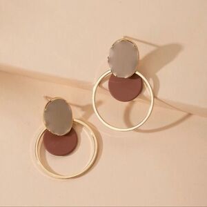 Colorblock Geo Brown and Tan Stud Earrings